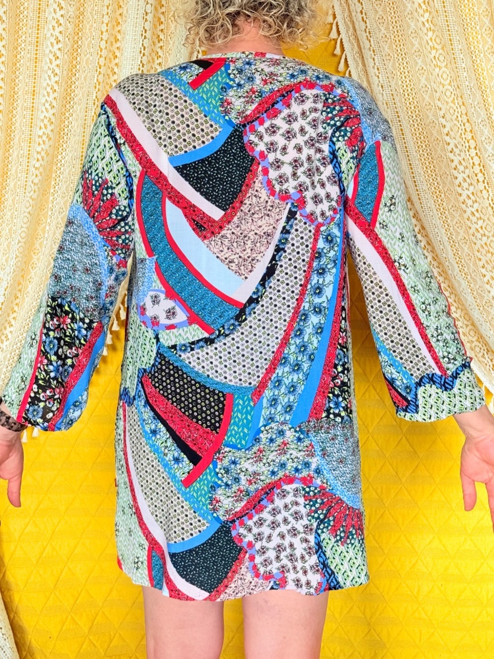 Josie Natori Boho Patchwork Flowy Resortwear V-Neck Kimono Tunic Sz XL - Picture 7 of 17